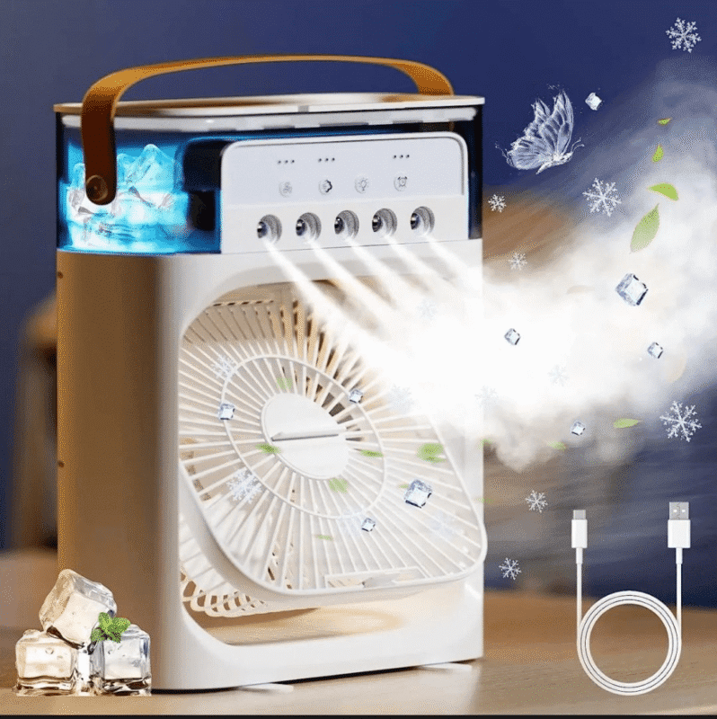 New Air Conditioner Air Cooler – USB Mini Desktop Cooling Fan with Water Spray & Night Light
