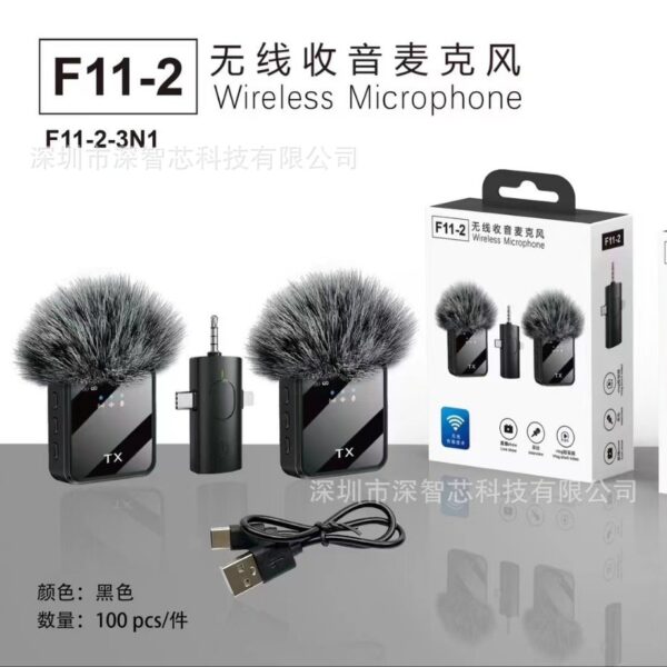 F11-2 Wireless Collar Clip Microphone – 3-in-1 Noise Reduction Mic for Mobile, Vlogging & Live Streaming
