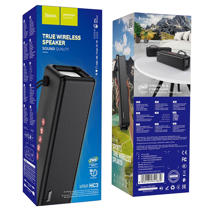 Hoco HC3 CrystalSound Wireless Bluetooth Speaker – Portable Stereo Speaker with RGB Lights, Deep Bass, HD Sound, and Long Battery Life for Home, Outdoor & Party Use